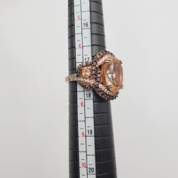 Champagne & Chocolate Mocha Diamond Simulants Rose Gold / 925 Silver Ring - Picture 7 of 8